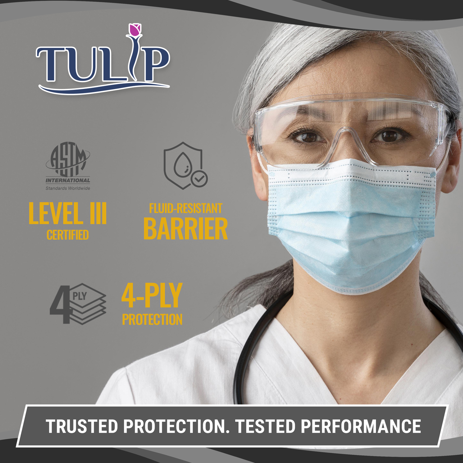 TULIP 4-Ply ASTM Level 3 White Surgical Masks (Box of 50)