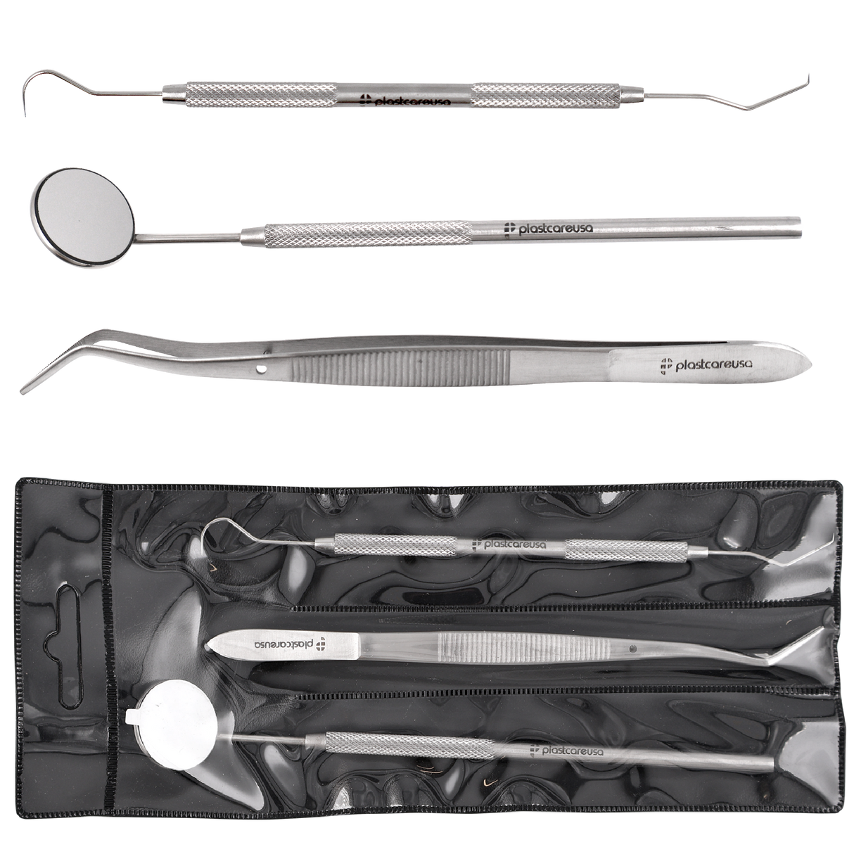 3-Piece Dental Examination Kit – Mirror No. 5, TU 17/23 Explorer & Meriam Pliers (Autoclavable Stainless Steel)