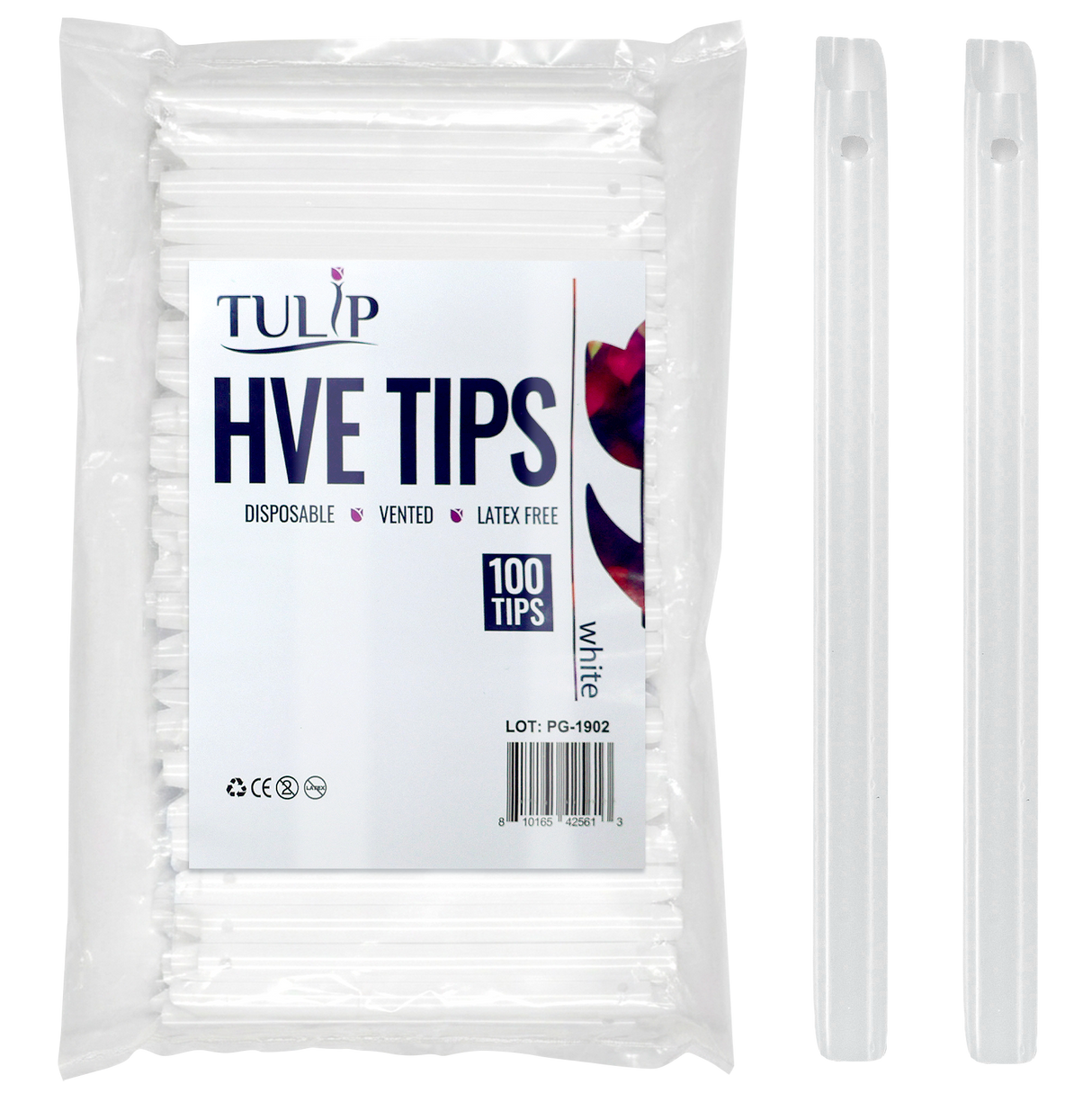 Tulip Disposable HVE Tips — Vented, Latex Free, 100/Bag