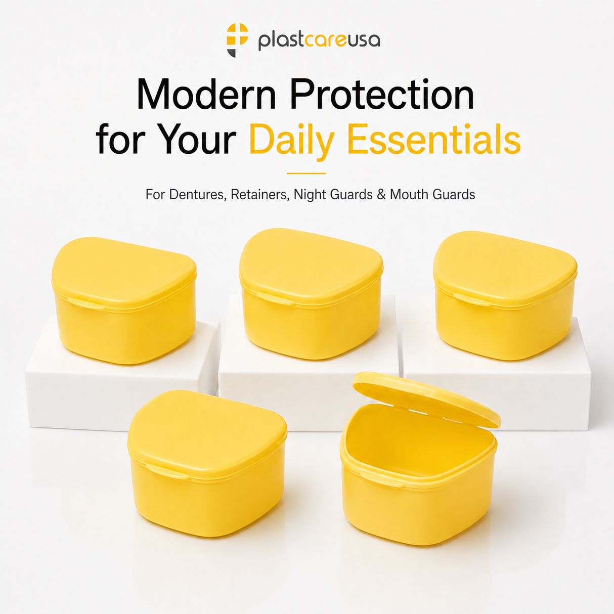 Yellow 40 Pack Bulk Denture Case Bath Holders for Retainers Teeth Guards (Individually Sealed)