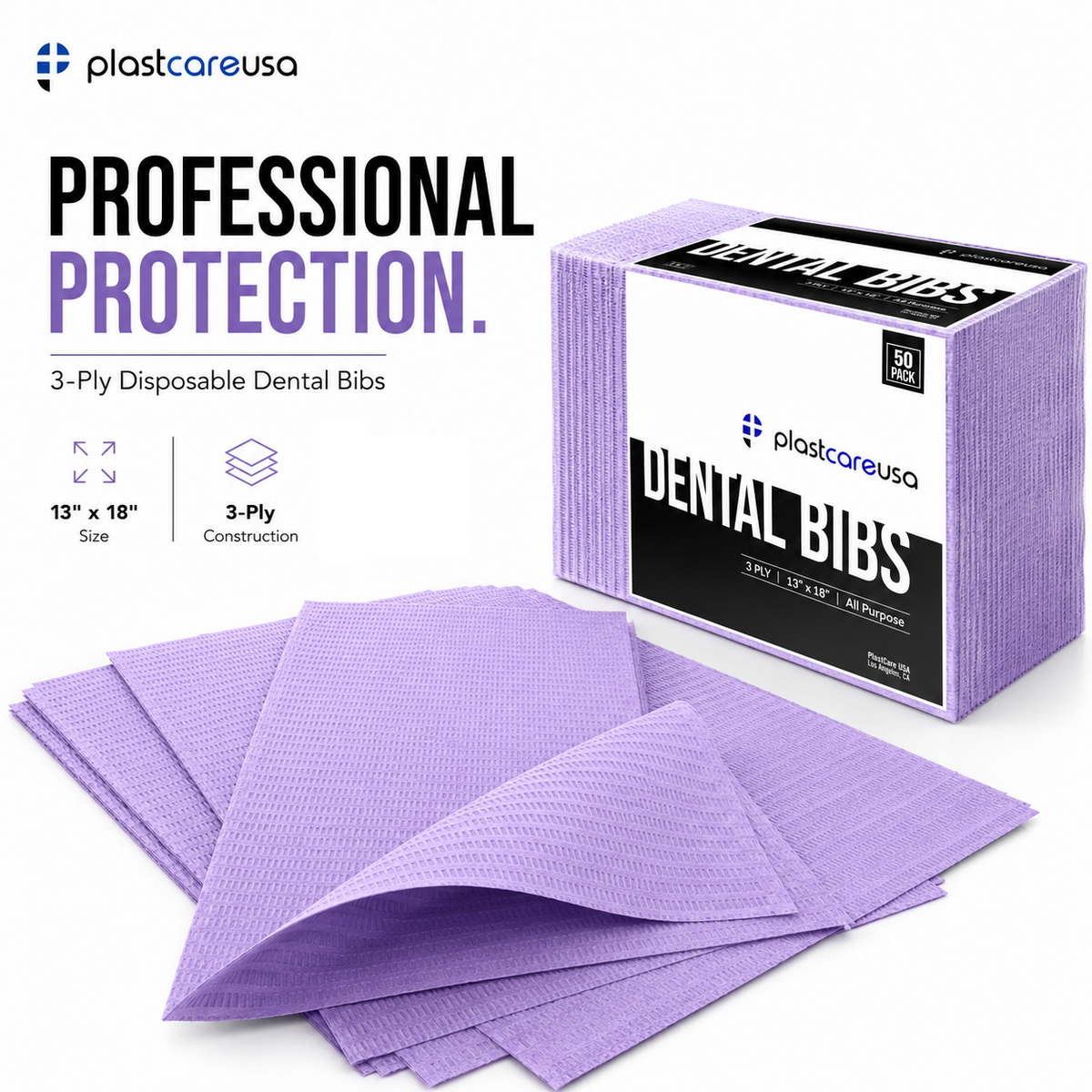 2000 Lavender 3-Ply 13x18 Dental Patient Towel Bibs (4 Case of 500) by PlastCare USA - My DDS Supply