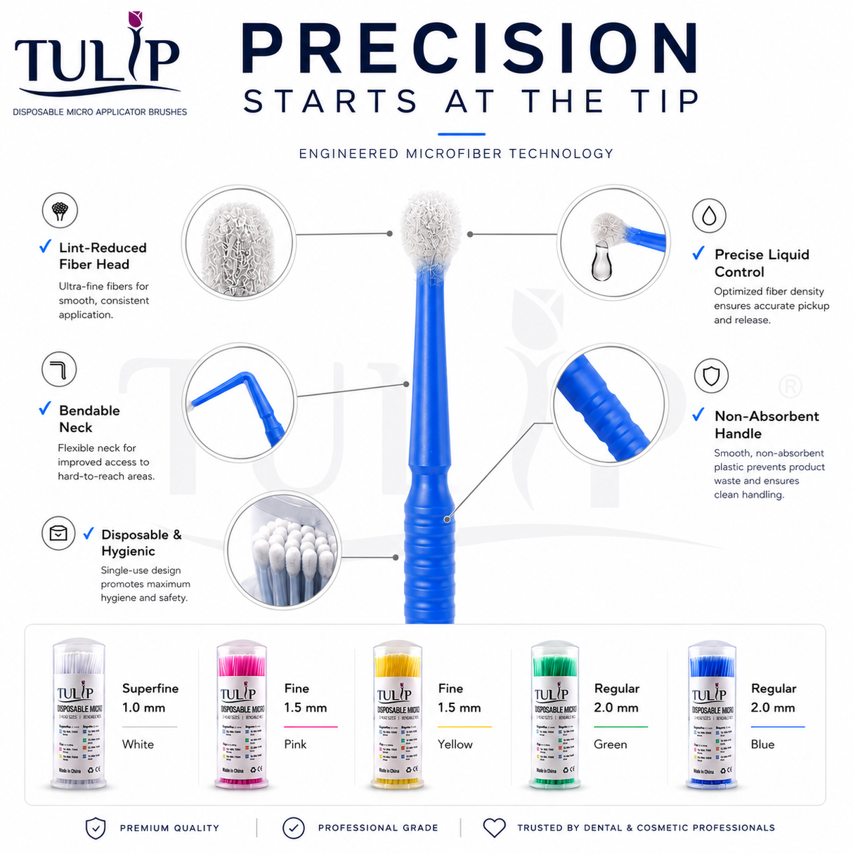 TULIP Fine Micro Applicator Brushes – Yellow (1.5mm) | (4 kegs of 100) (400 Total)