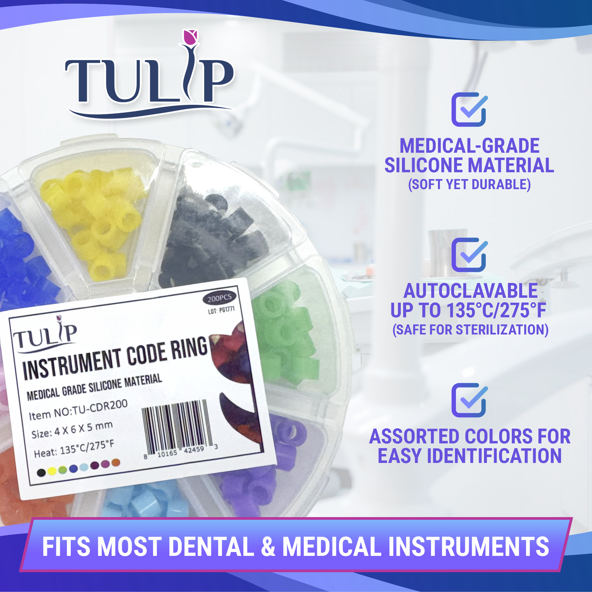200 Dental Instrument Autoclavable Code Rings (4x6x5mm)