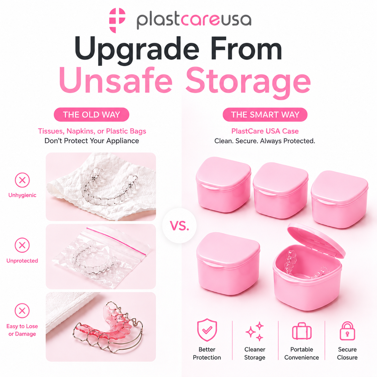 Pink 40 Pack Bulk Denture Case Bath Holders for Retainers Teeth Guards (Individually Sealed)