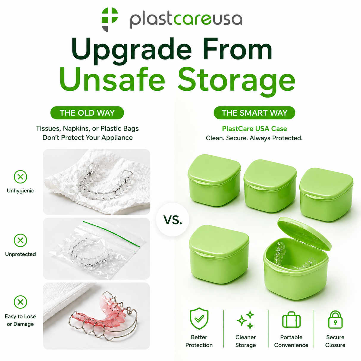 Green 40 Pack Bulk Denture Case Bath Holders for Retainers Teeth Guards (Individually Sealed)