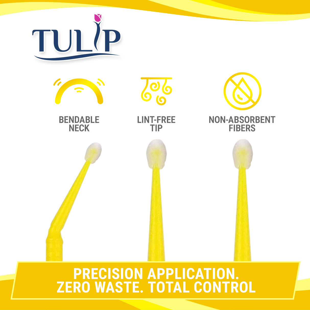 TULIP Fine Micro Applicator Brushes – Yellow (1.5mm) | (4 kegs of 100) (400 Total)