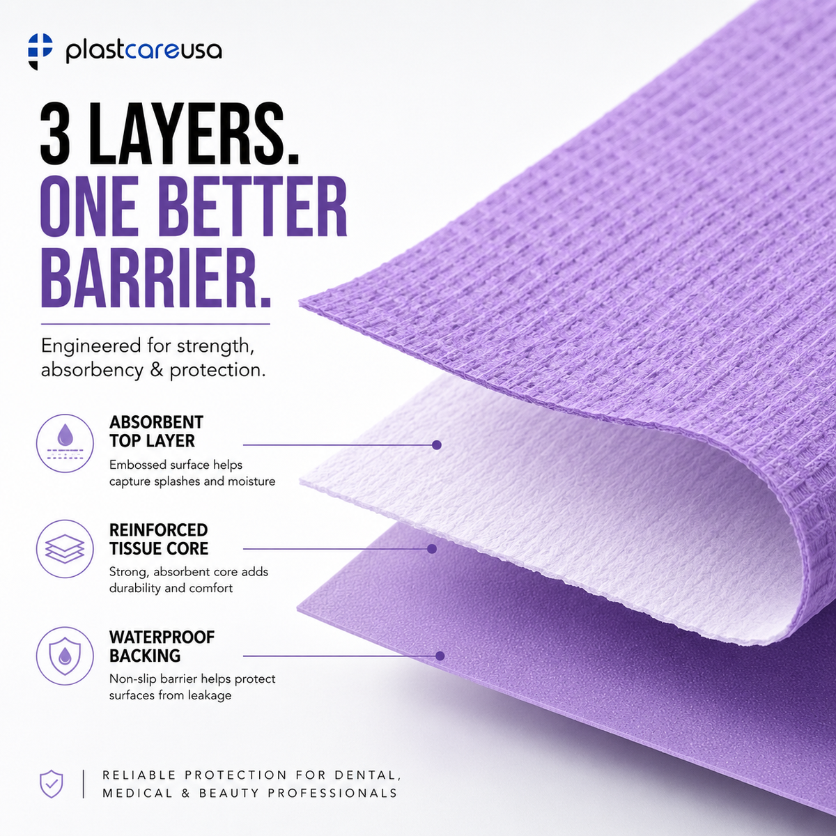 500 Lavender 3-Ply 13x18 Dental Patient Towel Bibs (Case of 500) by PlastCare USA - My DDS Supply