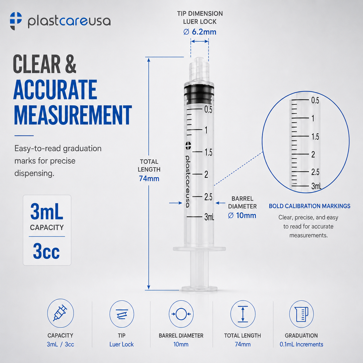 100 3ml (3cc) Luer Lock Disposable Syringes – Non-Sterile for Saline, Oral Medicine, and Precision Use