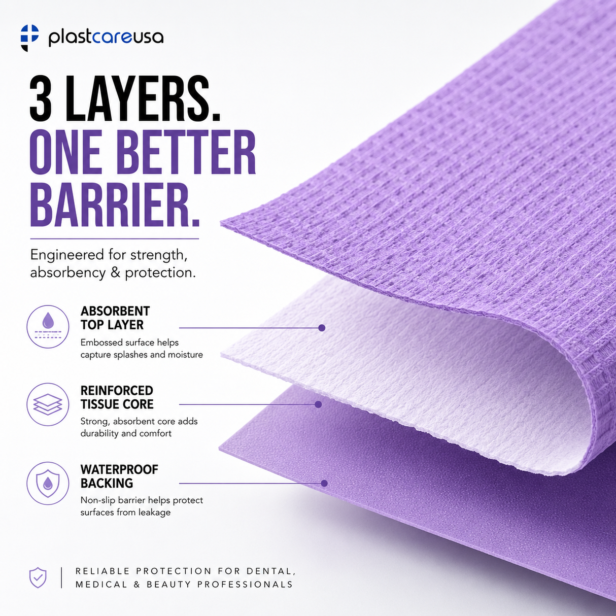 2000 Lavender 3-Ply 13x18 Dental Patient Towel Bibs (4 Case of 500) by PlastCare USA - My DDS Supply