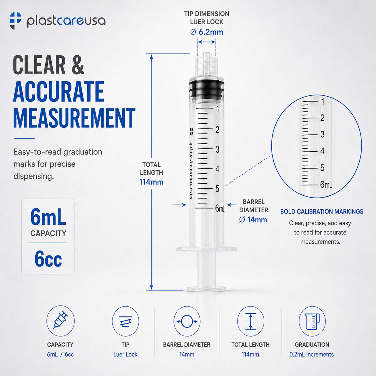 100 6ml (6cc) Luer Lock Disposable Syringes – Non-Sterile for Saline, Oral Medicine, and Precision Use