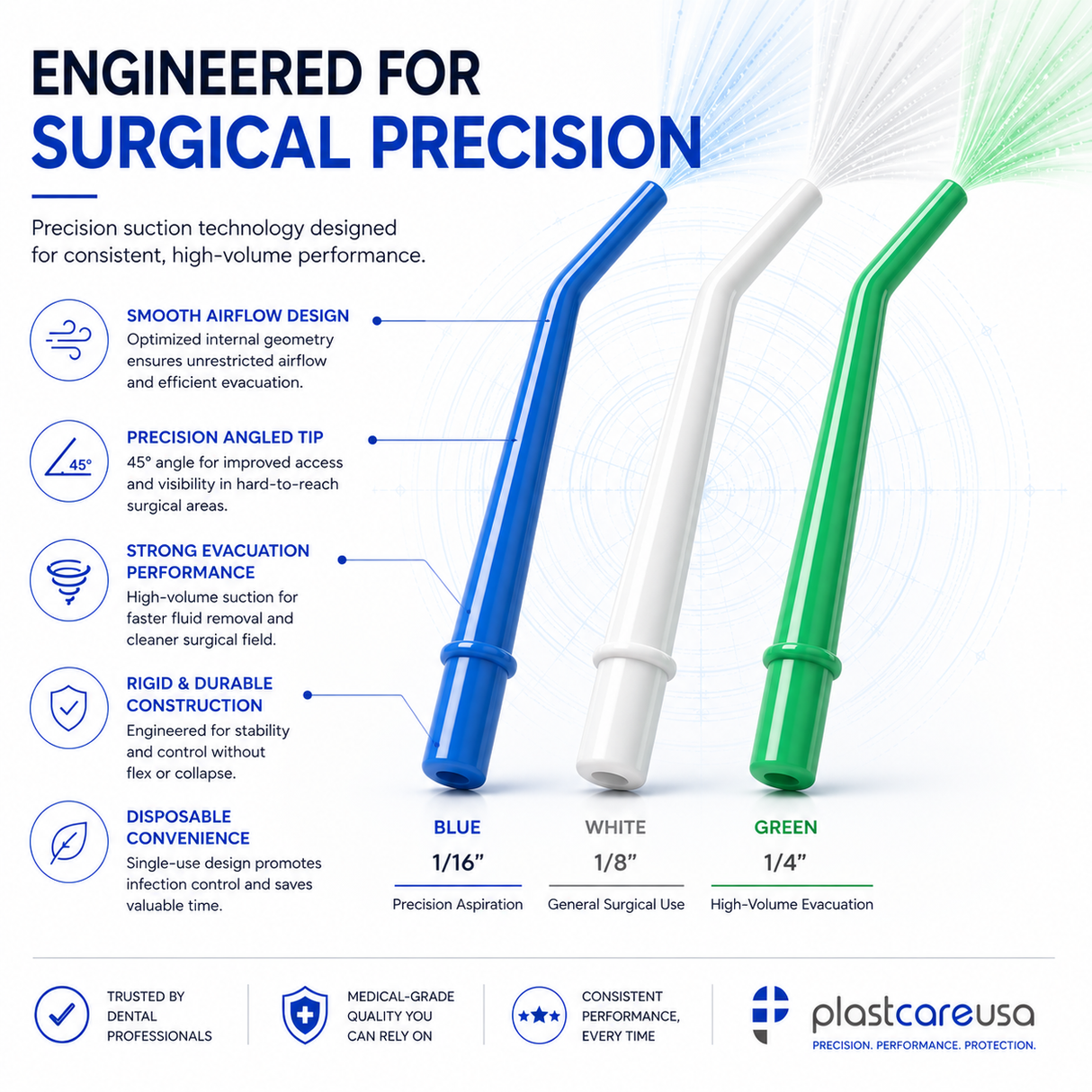 250 Medium White 1/8" Dental Surgical Aspirator Aspirating Suction Tips (10 Bags)