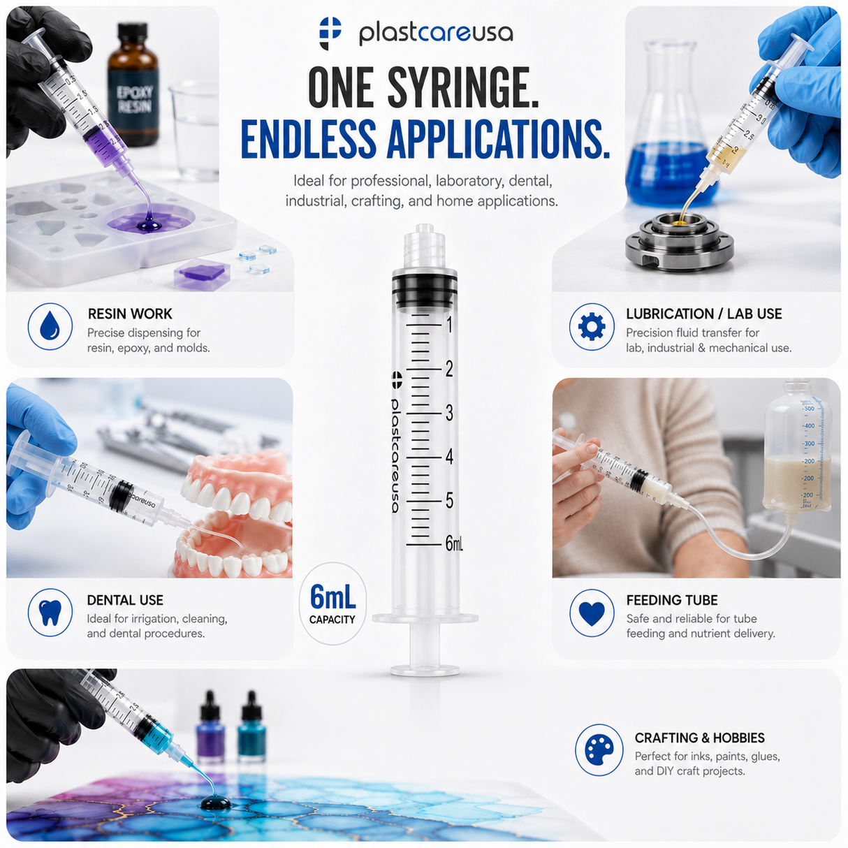 100 6ml (6cc) Luer Lock Disposable Syringes – Non-Sterile for Saline, Oral Medicine, and Precision Use