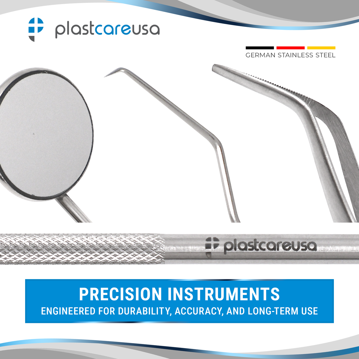 3-Piece Dental Examination Kit – Mirror No. 5, TU 17/23 Explorer & Meriam Pliers (Autoclavable Stainless Steel)