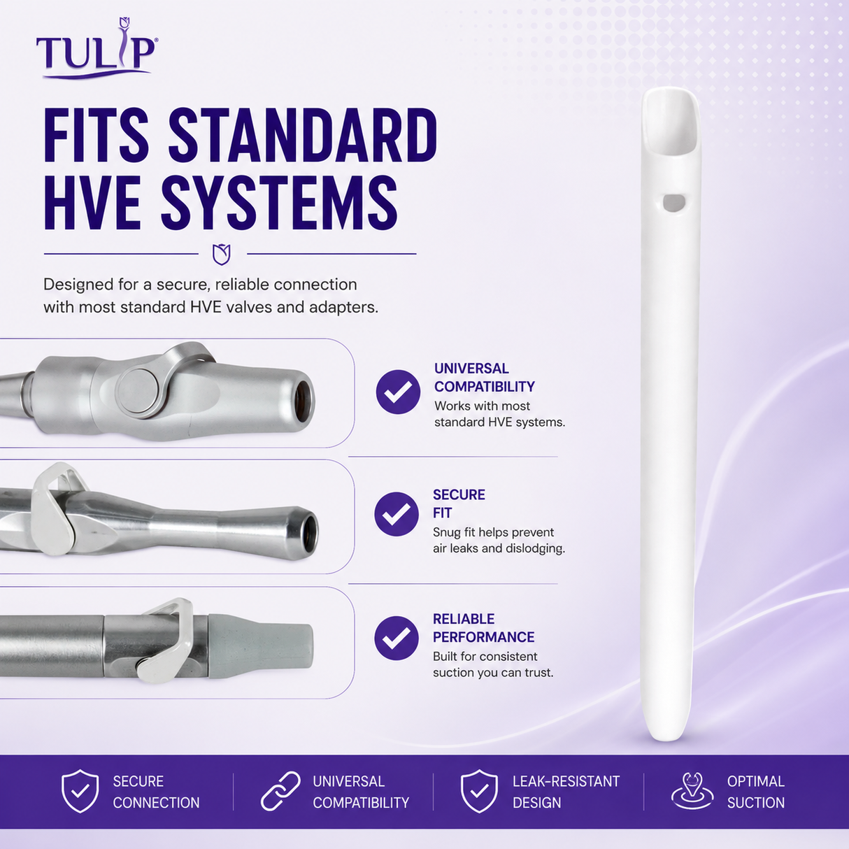 Tulip Disposable HVE Tips — Vented, Latex Free, 100/Bag