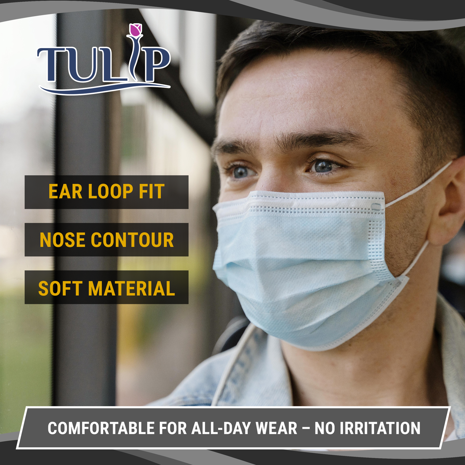 TULIP 4-Ply ASTM Level 3 Black Surgical Masks (Box of 50)