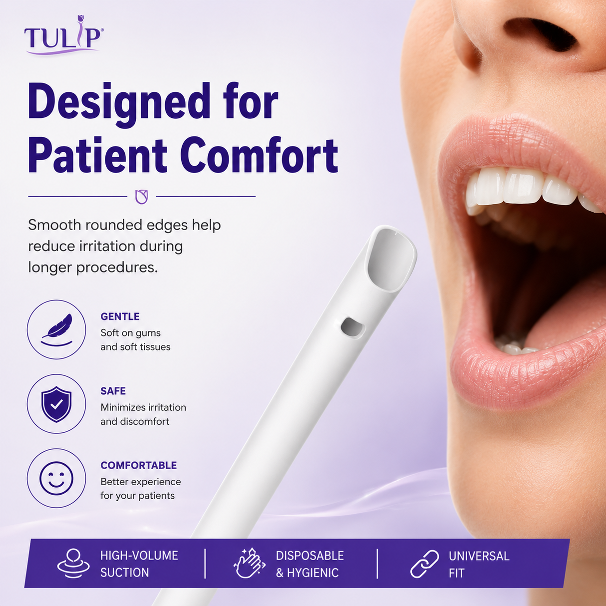 Tulip Disposable HVE Tips — Vented, Latex Free, 100/Bag