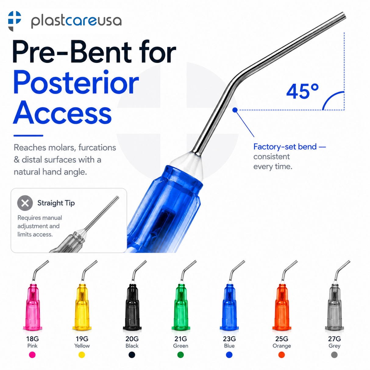 2000 Pink Flow Pre-Bent Applicator Needle Tips, 18 Gauge (20 Bags of 100) by PlastCare USA *Bulk Special*