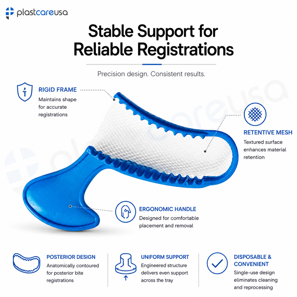 1000 x Posterior Blue Bite Registration Impression Trays (20 Boxes) by PlastCare USA