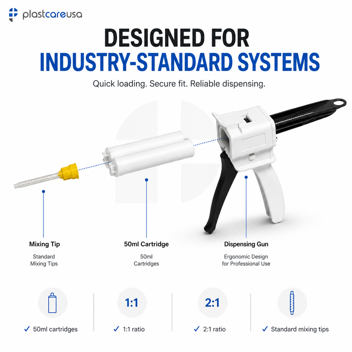 1:1 / 2:1 Cartridge Dispenser Delivery Gun for 50ml Dental Impression Material - My DDS Supply