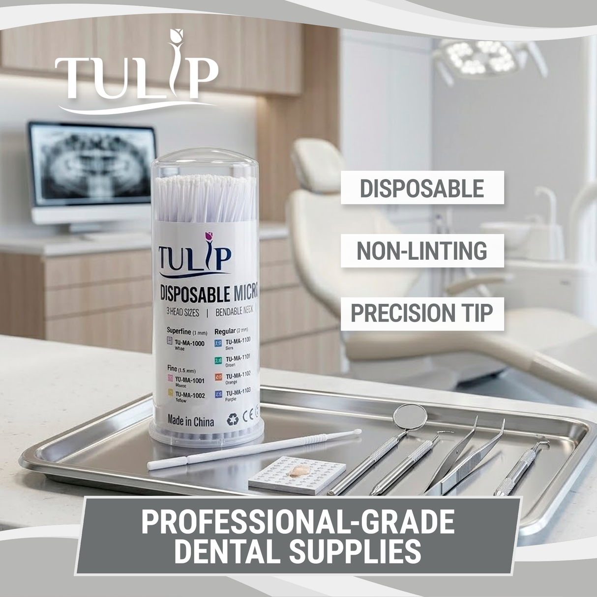 TULIP Superfine Micro Applicator Brushes – White (1.0mm) | (4 kegs of 100) (400 Total)