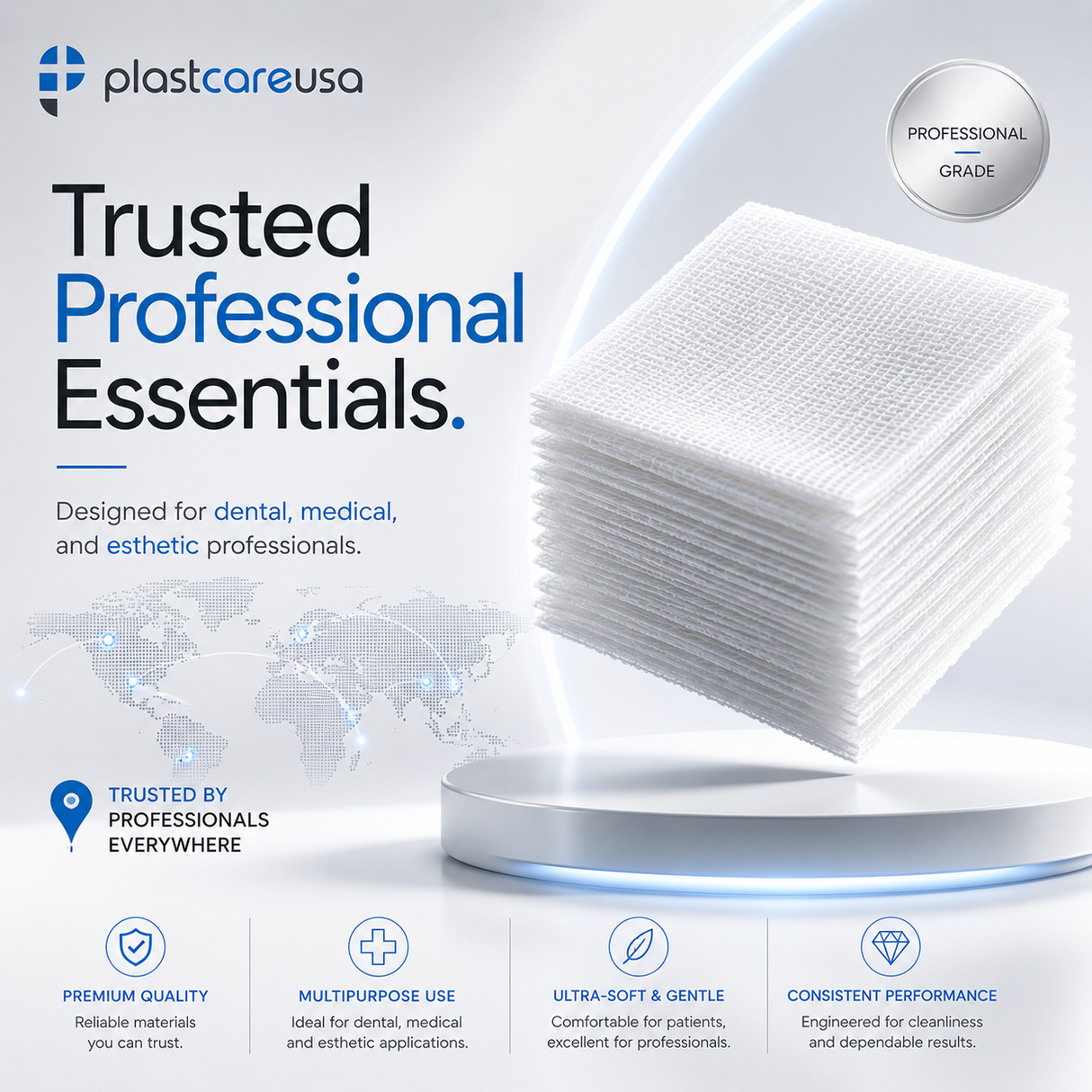 200 4x4 4-Ply Non Woven, Non-Sterile Dental Gauze Sponges by PlastCare USA