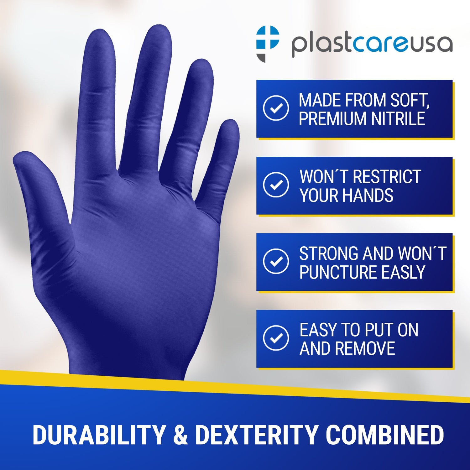 2000 PlastCare USA MEDIUM Cobalt-200 Indigo Blue Nitrile Exam Premium Gloves (Powder & Latex Free) (200 Gloves/Box) - My DDS Supply