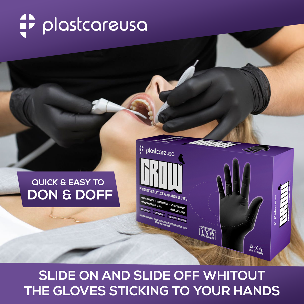 1000 Large PlastCare USA Black Latex Gloves (10 Boxes)