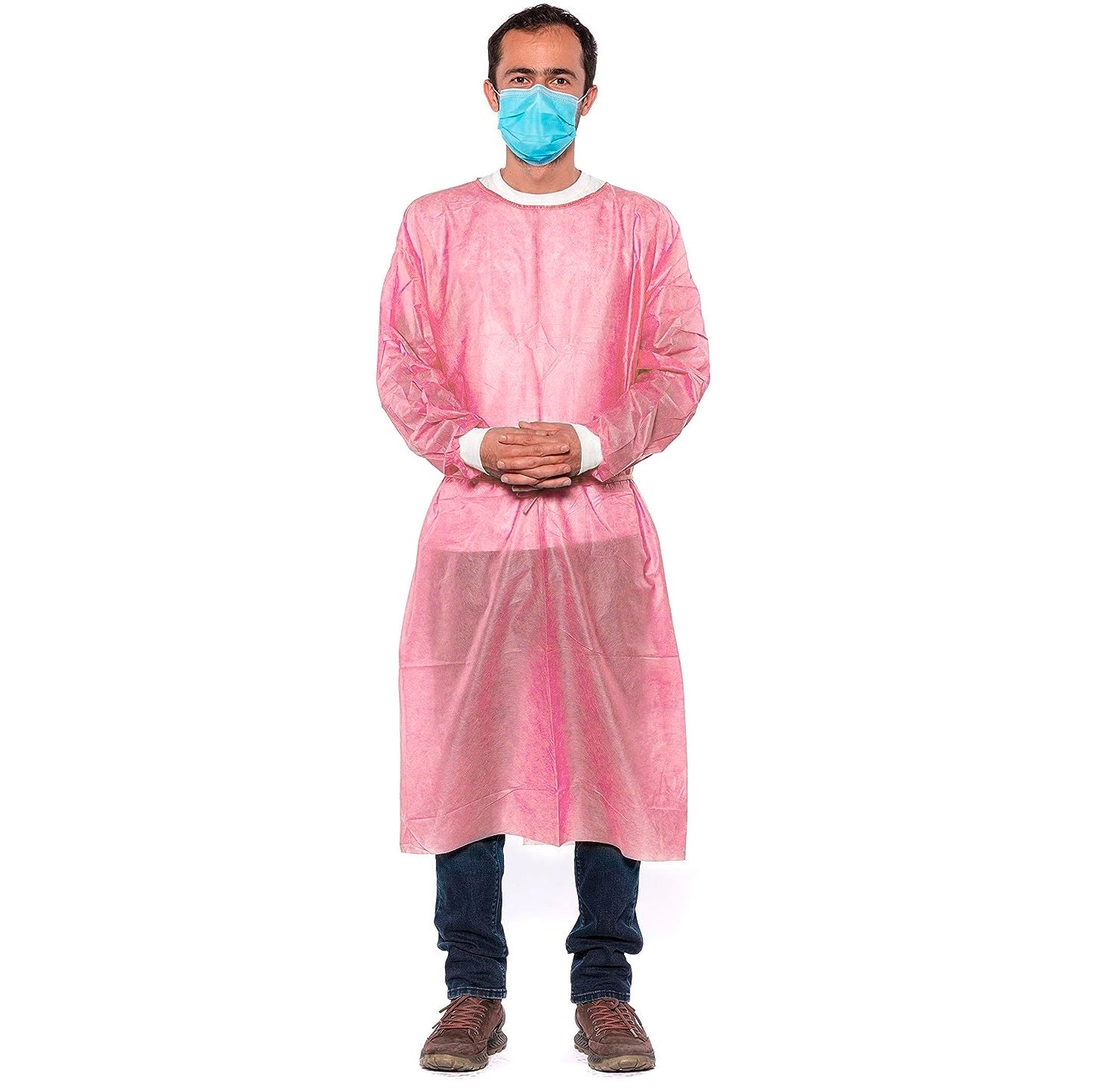 50 Pink 30g Disposable Isolation Lab Gowns with Knitt Cuffs for Medical Dental Hospital