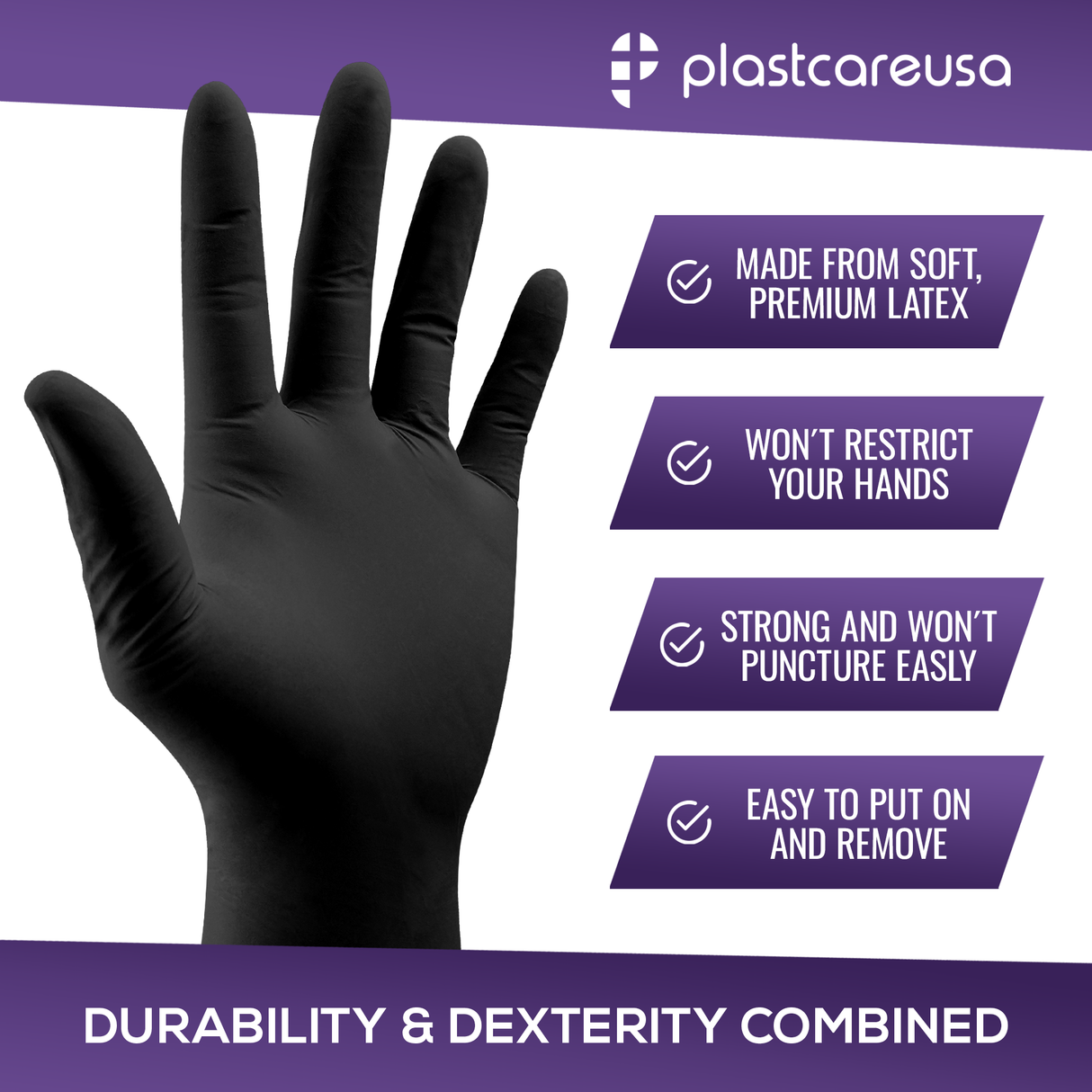 1000 Large PlastCare USA Black Latex Gloves (10 Boxes)