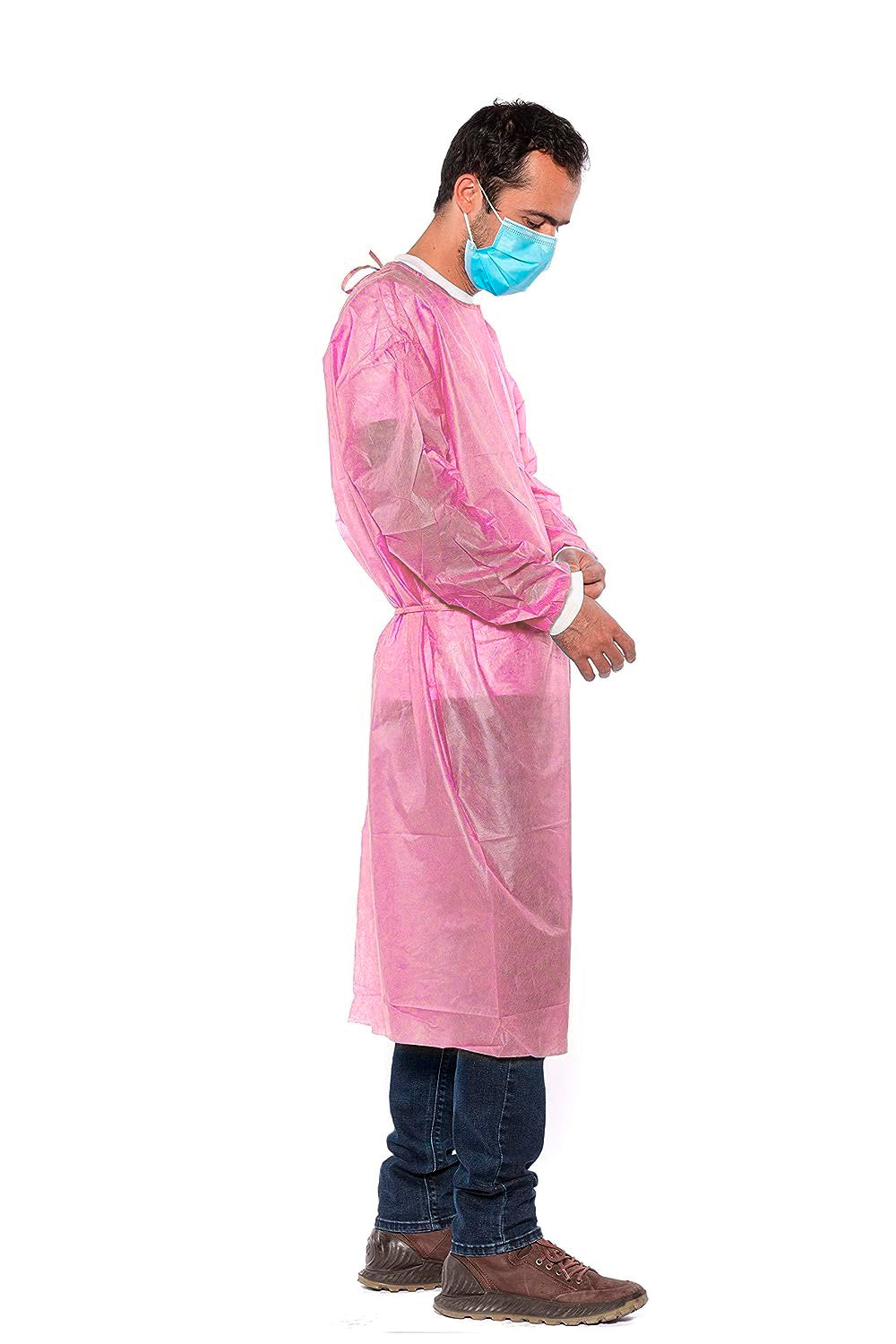 50 Pink 30g Disposable Isolation Lab Gowns with Knitt Cuffs for Medical Dental Hospital