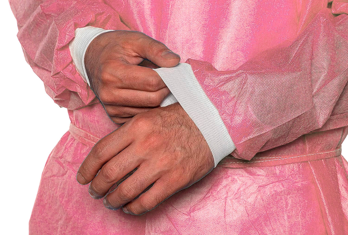 50 Pink 30g Disposable Isolation Lab Gowns with Knitt Cuffs for Medical Dental Hospital