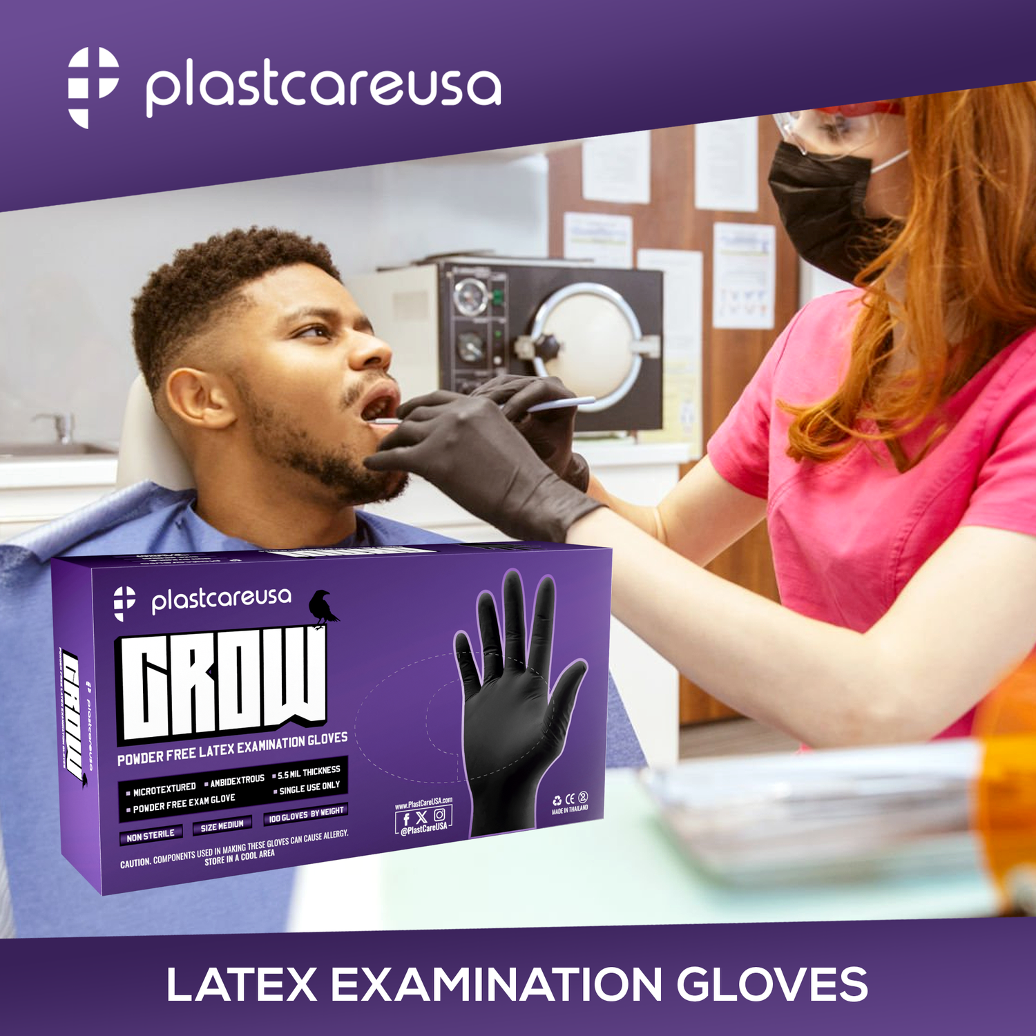 1000 Large PlastCare USA Black Latex Gloves (10 Boxes)