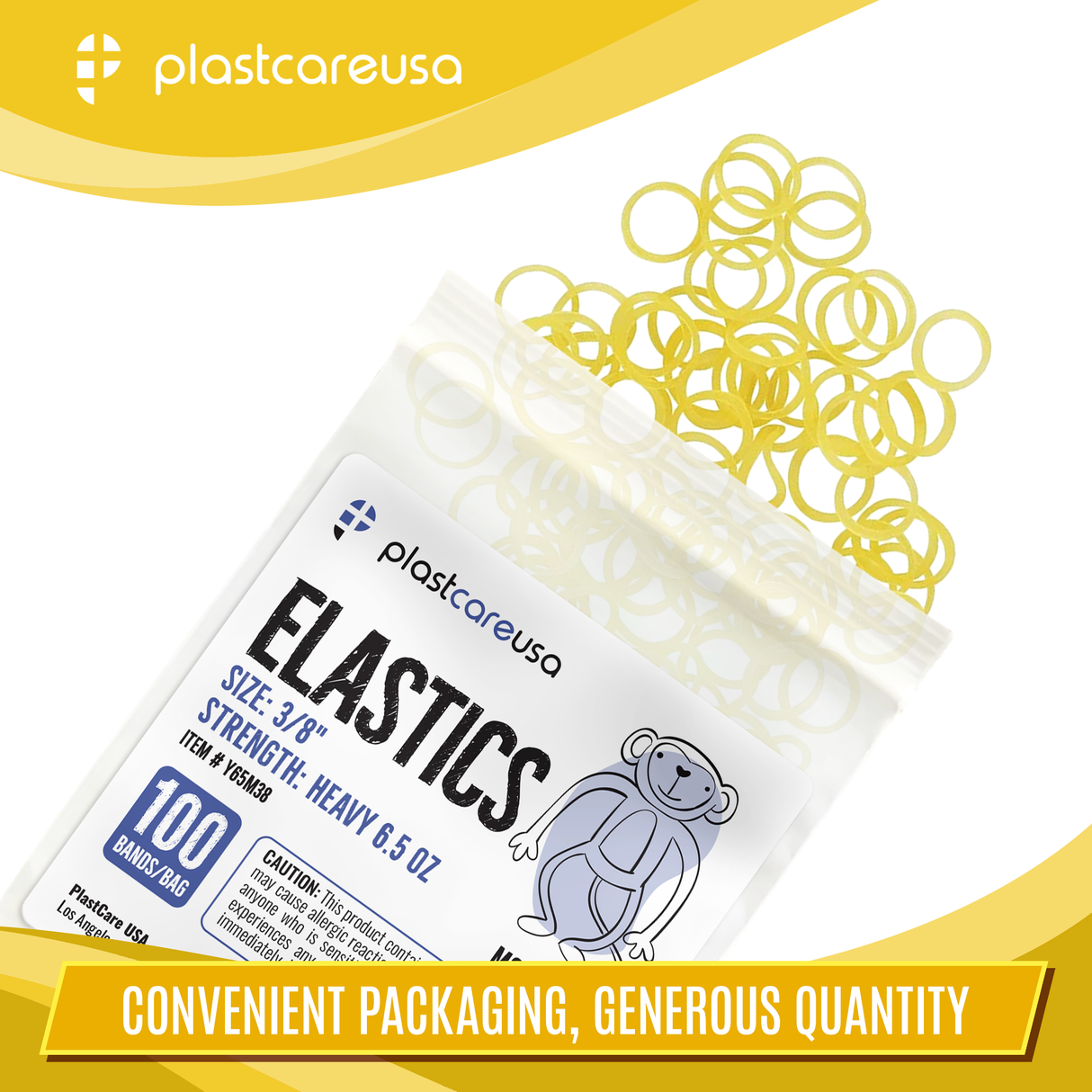 2000 (1/4" Fox, Medium 4.5 Oz) Yellow Orthodontic Latex Elastic Rubber Bands for Braces