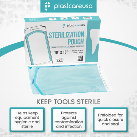 Worn Box-New 600 10" x 16" Self-Sealing Sterilization Pouches by PlastCare USA (Warehouse Deal) - My DDS Supply