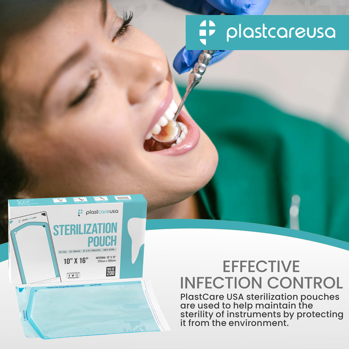 Worn Box-New 600 10" x 16" Self-Sealing Sterilization Pouches by PlastCare USA (Warehouse Deal) - My DDS Supply