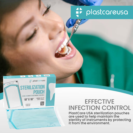 Worn Box-New 600 10" x 16" Self-Sealing Sterilization Pouches by PlastCare USA (Warehouse Deal) - My DDS Supply