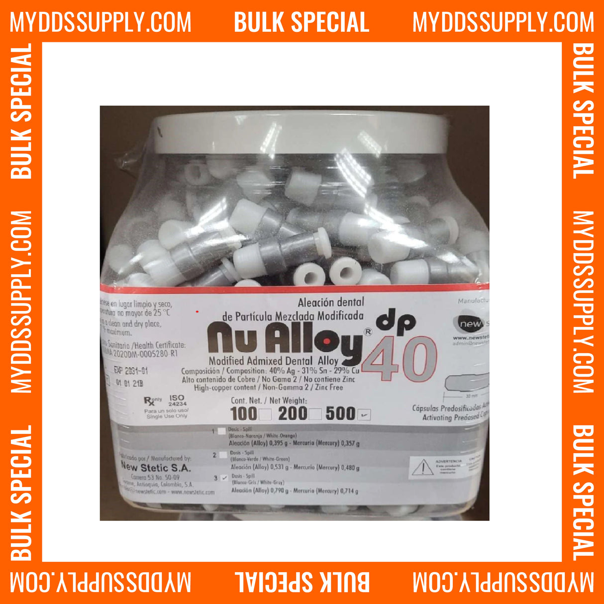 500 Alloy Amalgam 3 Spill 40% Regular Set, Dispersed Phase, Zinc Free - My DDS Supply