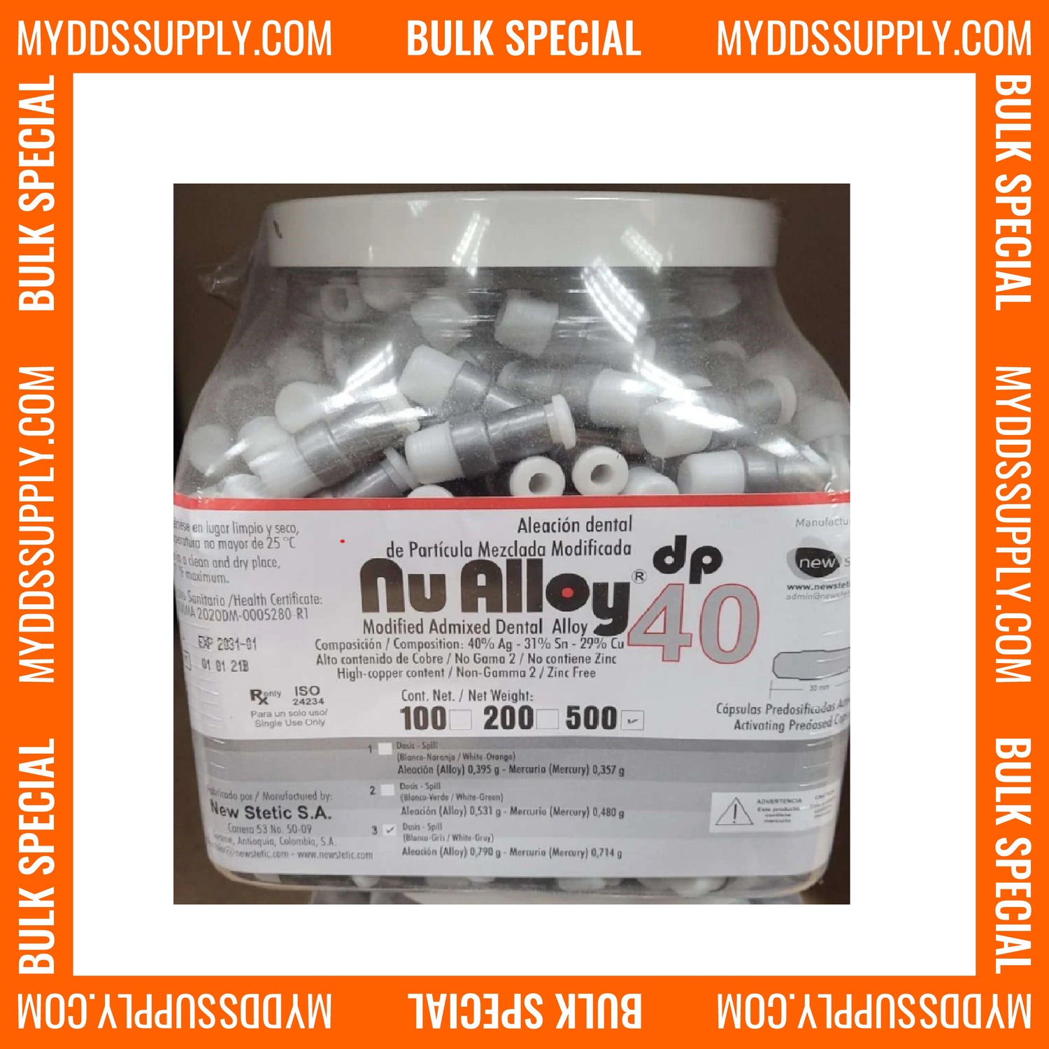 500 Alloy Amalgam 3 Spill 40% Regular Set, Dispersed Phase, Zinc Free - My DDS Supply