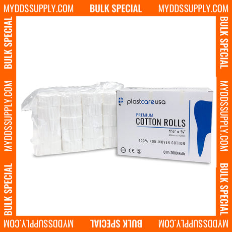 10,000 Plain Wrapped Cotton Rolls 1-1/2" x 3/8", (#2 Medium) by PlastCare USA - My DDS Supply