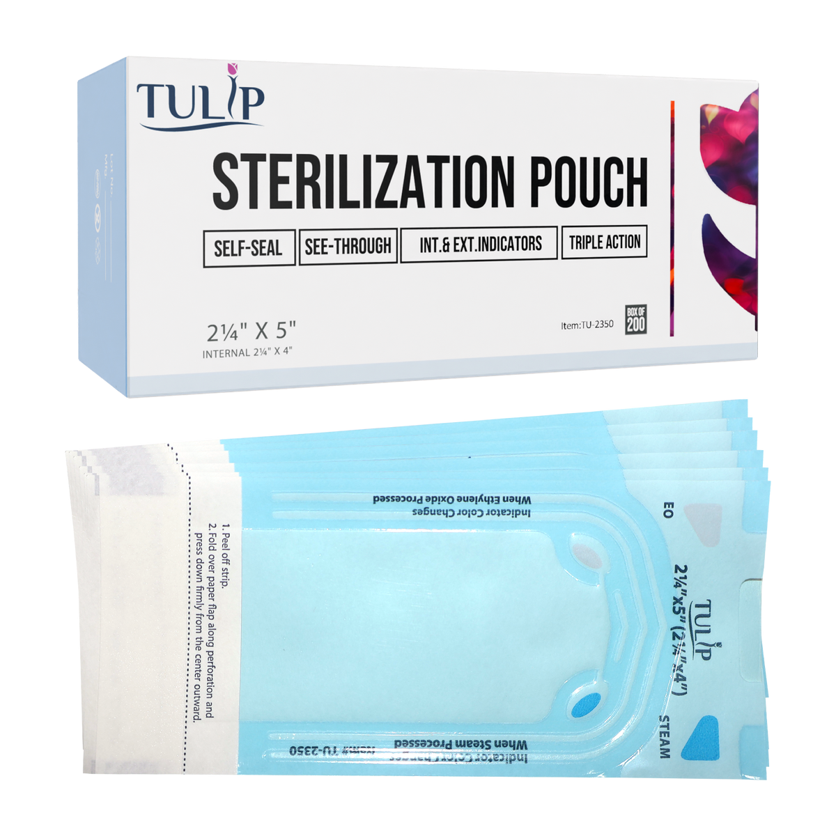 10,000 2.25" x 5" Self-Sealing Sterilization Pouches by TULIP (50 Boxes of 200)