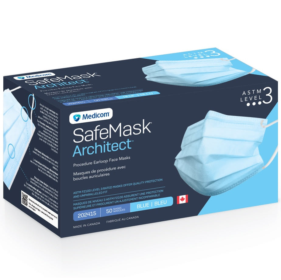 500 Medicom SafeMask Architect ASTM Level 3 Procedure Face Masks – Blue, 50/Box