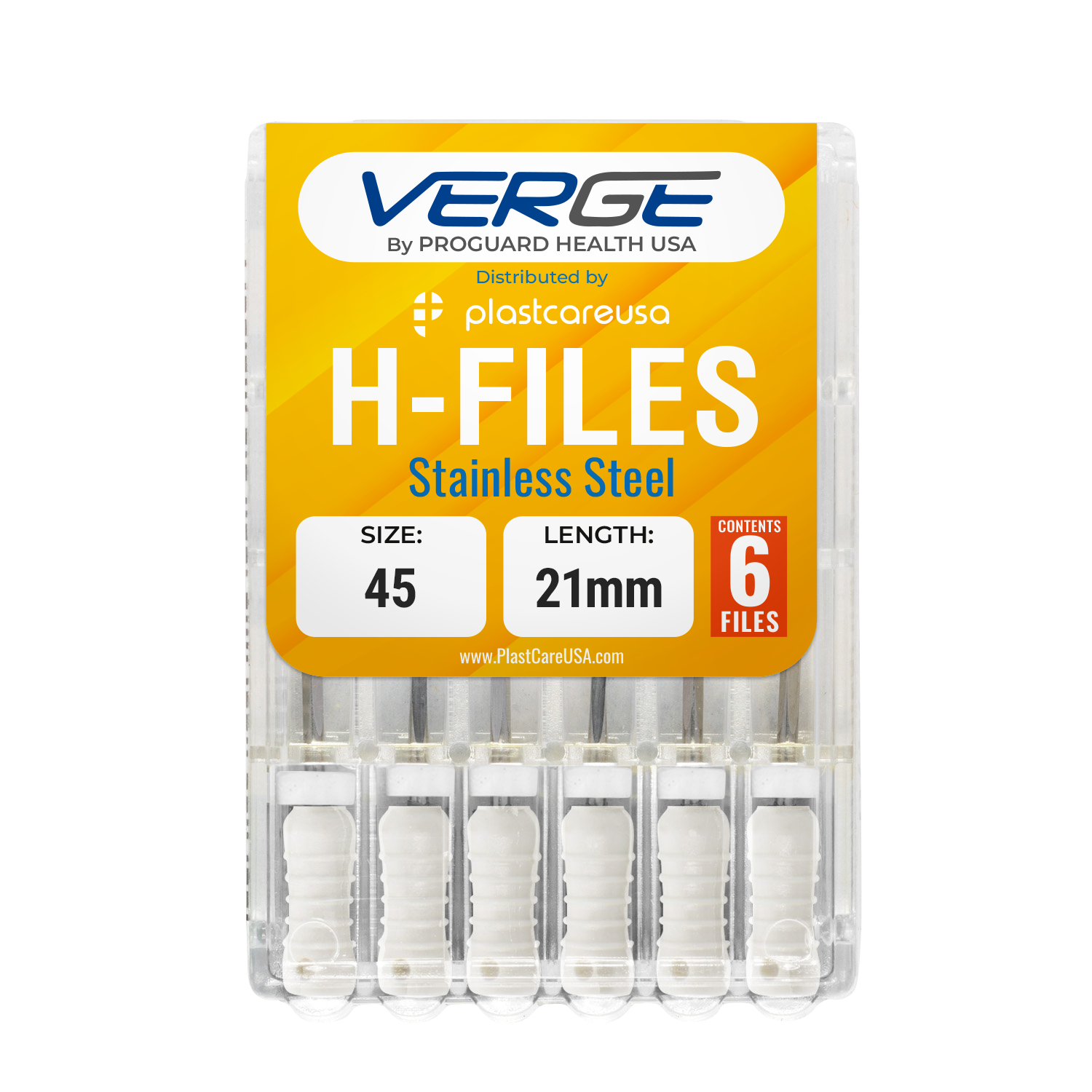 21mm Size 45 H Files Hedstrom Endodontic Stainless Steel Dental Root Canal Files (Pack of 6)