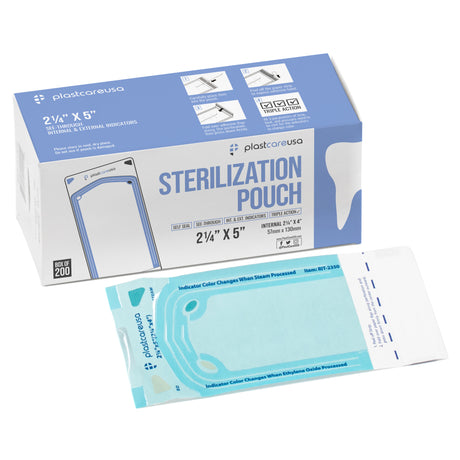 Worn Box-New 2000 2.25" x 4" Self-Sealing Sterilization Pouches by PlastCare USA (Warehouse Deal) - My DDS Supply