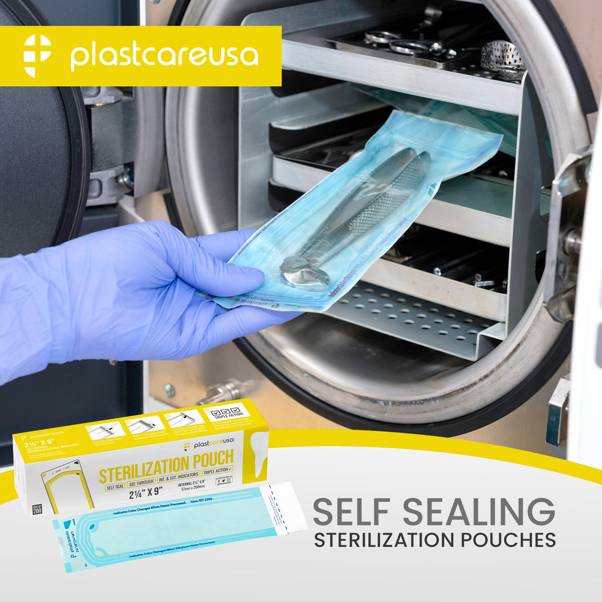 Short Exp 7/22* 1000 2.25" x 9" Self-Sealing Sterilization Pouches by PlastCare USA (Deal of the Day) - My DDS Supply