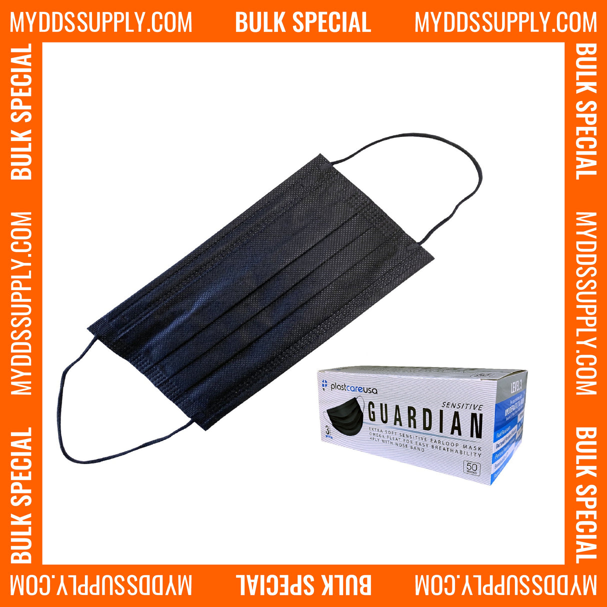 2000 4-Ply ASTM Level 3 Surgical Masks (Black) by PlastCare USA (40 Boxes of 50) - My DDS Supply