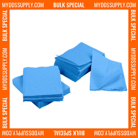 2000 Cobalt Blue 3-Ply Dental Patient Towel Bibs (4 Case of 500) by PlastCare USA - My DDS Supply