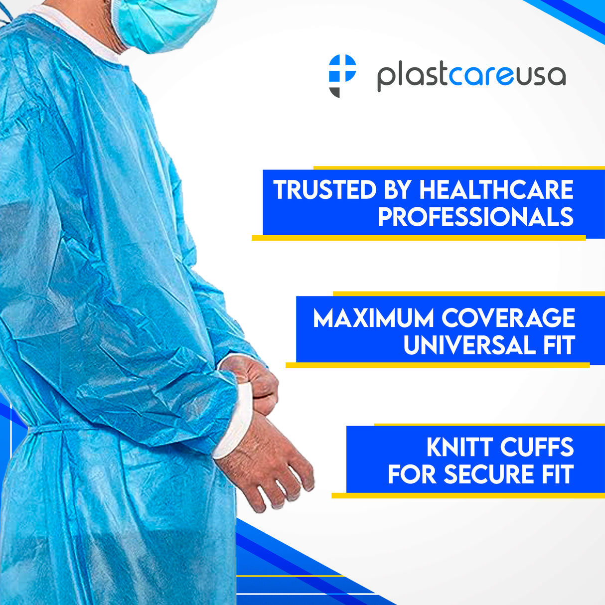 200 Blue Disposable Isolation Lab Gowns 30g with Knitt Cuffs for Medical Dental Hospital (4 Boxes of 50) *Bulk Special*