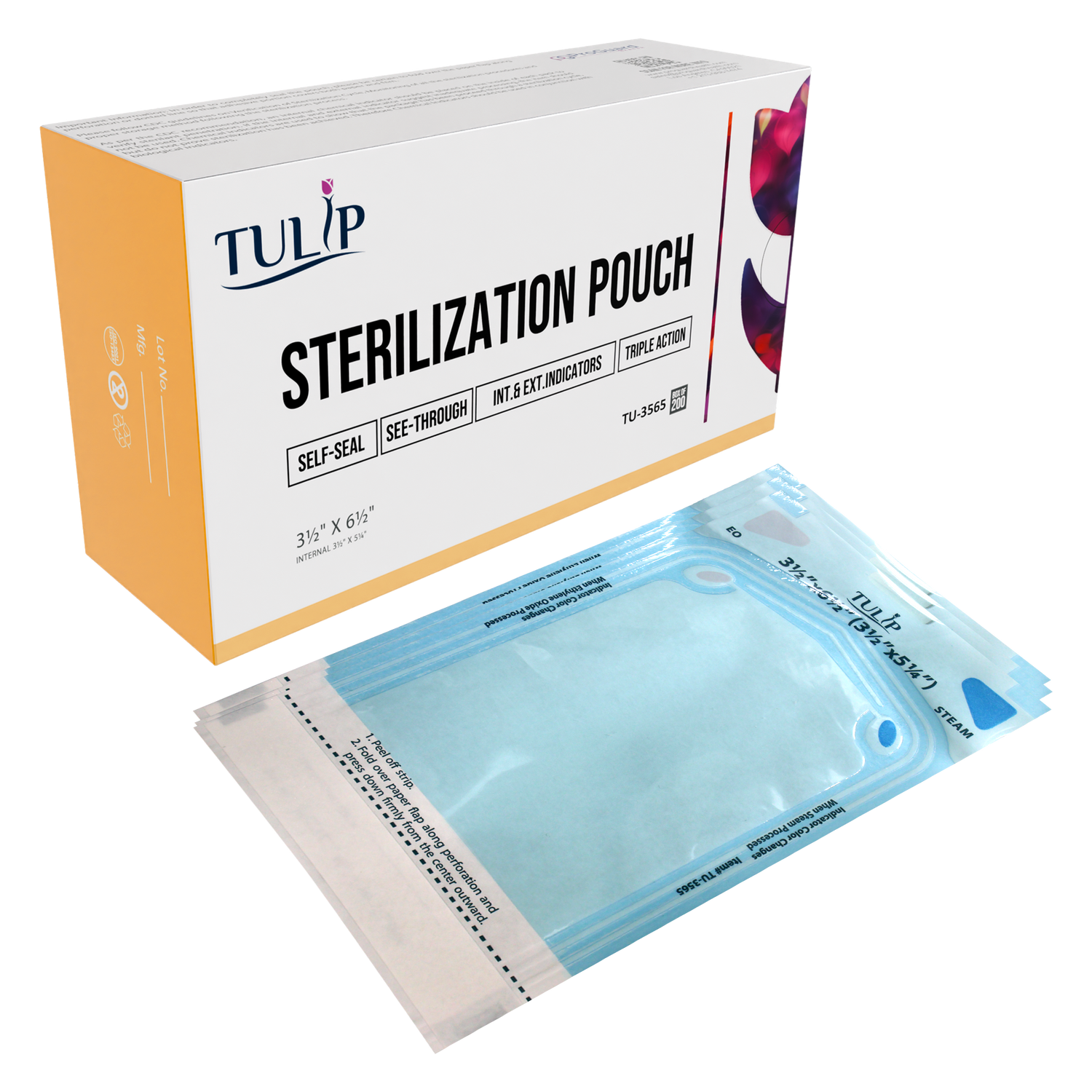 2000 3.5" x 5.25" Self-Sealing Sterilization Pouches by TULIP