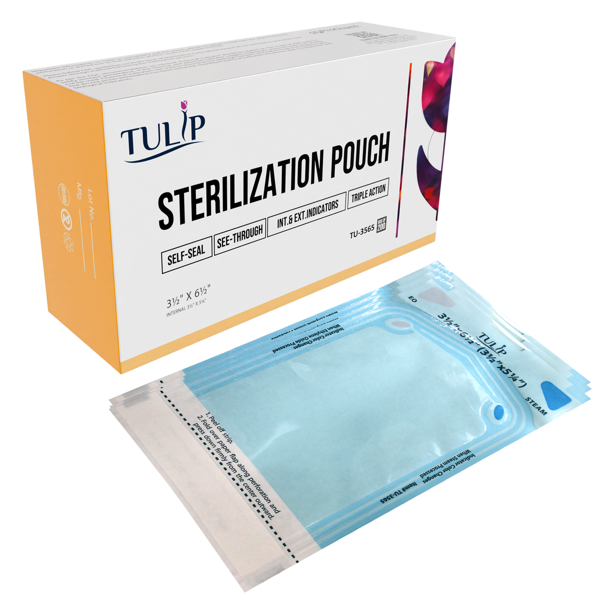 10,000 3.5" x 5.25" Self-Sealing Sterilization Pouches by TULIP (50 Boxes of 200)