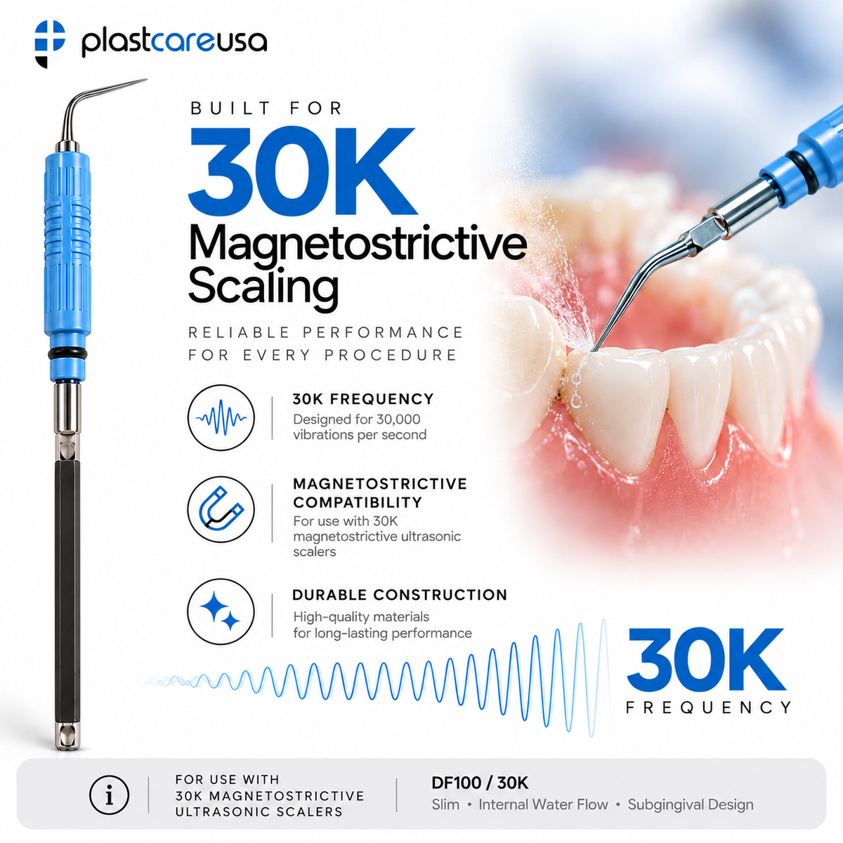 DF100 30K Slim Ultrasonic Scaler Insert with Internal Water Flow